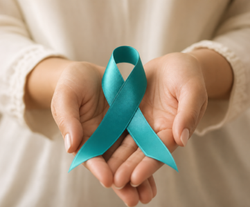 Teal ribbon — symbol świadomości raka jajnika