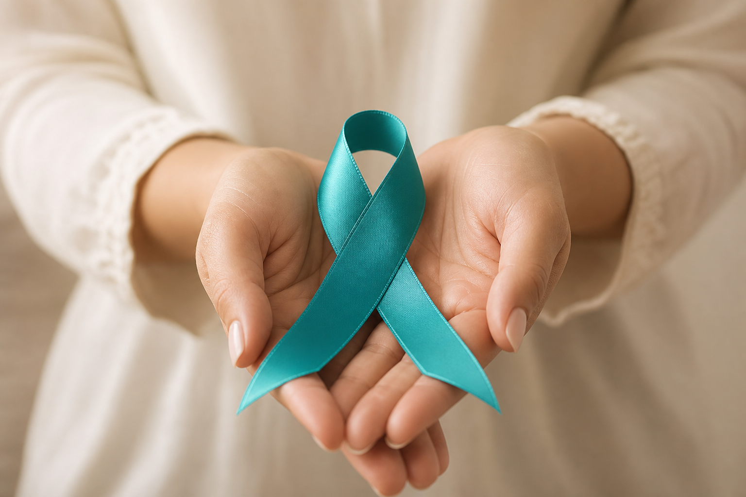 Teal ribbon — symbol świadomości raka jajnika